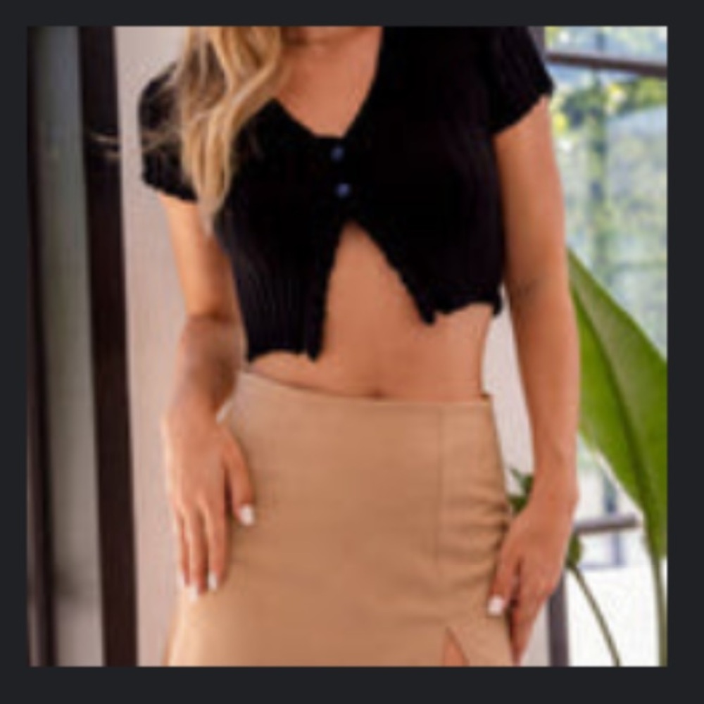 HYFVE Tan Mini Pencil Skirt with Slit for Night Out